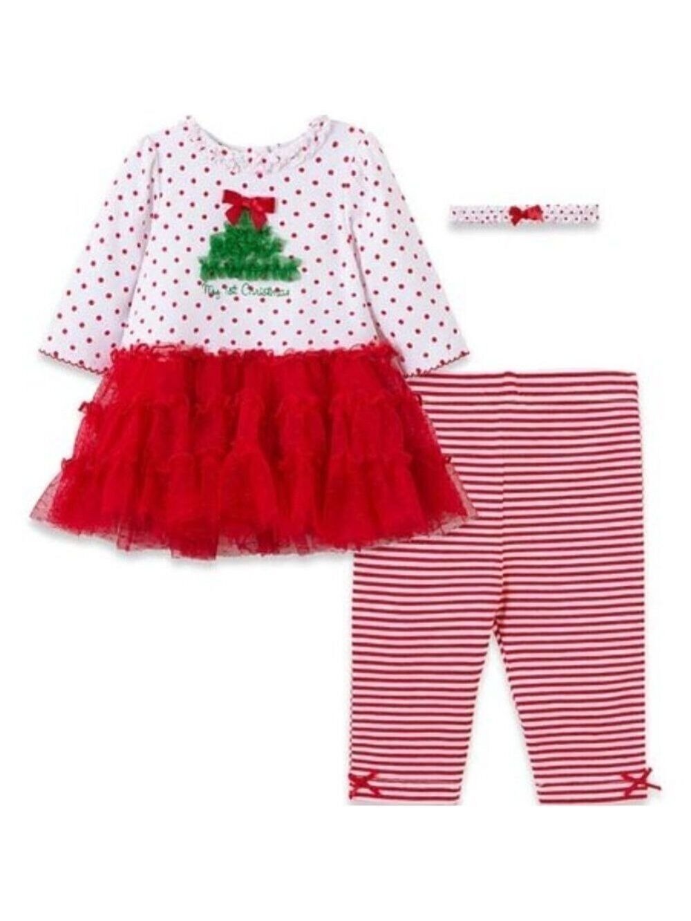 𝅺MERRY Christmas 3-Piece Girl's My First Christmas Top Pants Headband